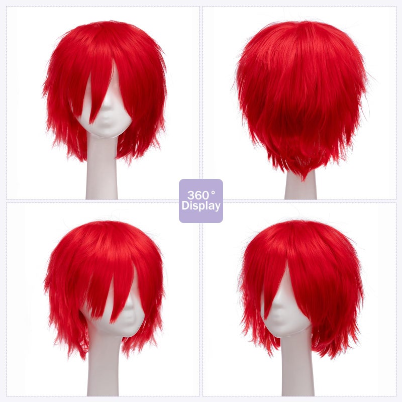 S-noilite Short Red Cosplay Wig Fluffy Straight Synthetic Hair Short Red Anime Wig Women Male Mens' Costume Wigs for Halloween Comic-cons Party - Image 4